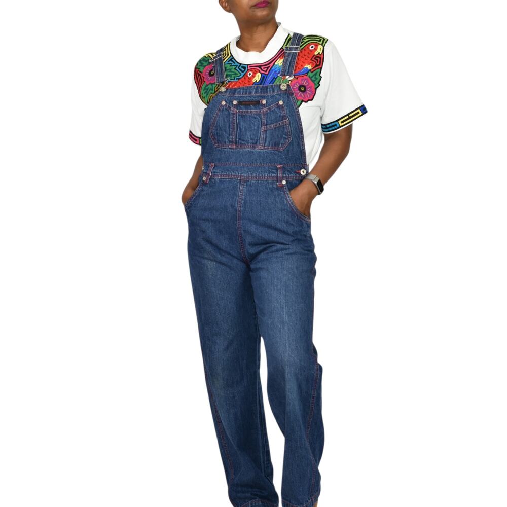 Vintage No Excuses Bib Overalls Blue Wash Denim Jeans Straight Leg Cotton Small